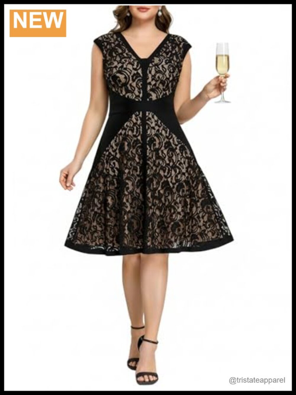 Plus Size Stretchy Lace Semi Formal Midi Dress A-Line Cocktail Wedding Guest